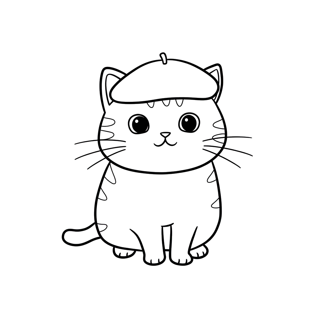 Beret cat coloring page