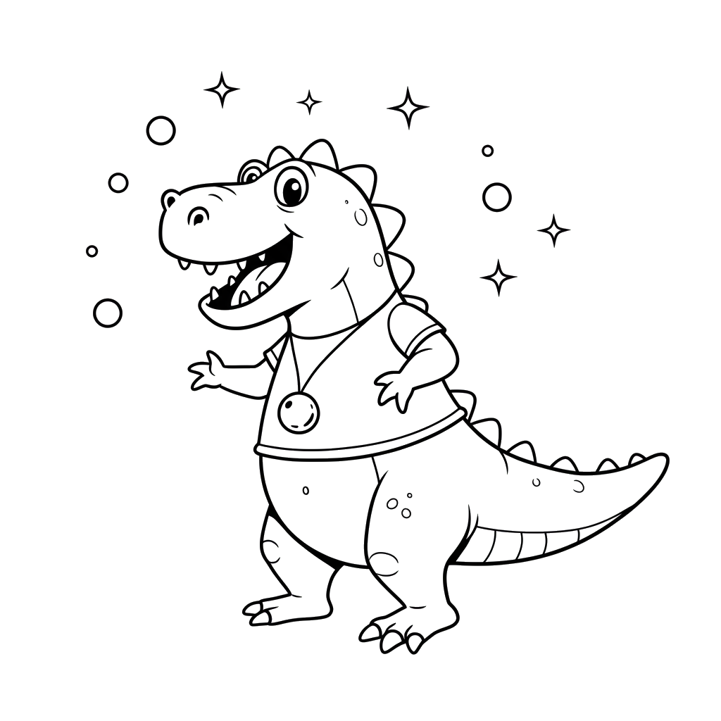 Dancing dinosaur coloring page